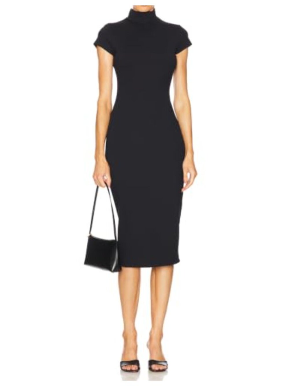 Women's Elegant Mock Neck Bodycon Midi Dress Cap Sleeve Formal